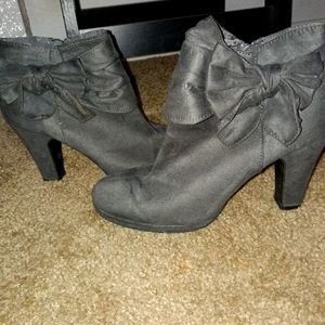 Rampage™ Gray Suede Ankle Boot Bow